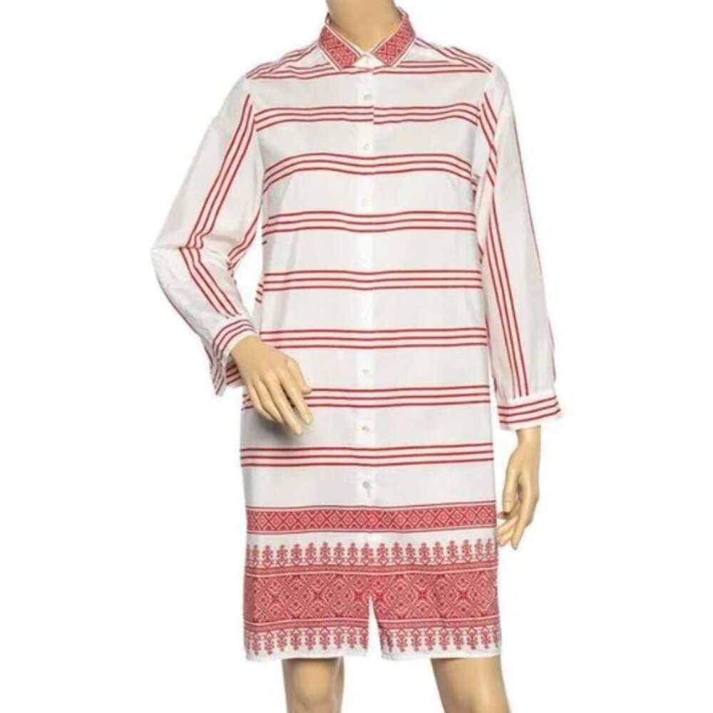 NWOT Weekend Max Mara Silk Striped Shirt Dress White & Red - US 2